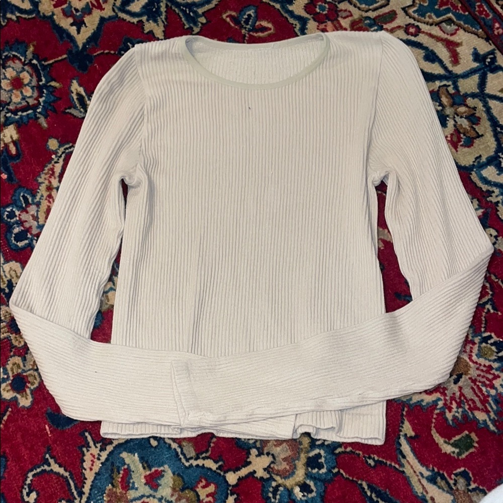 White Ribbed Long Sleeve Top